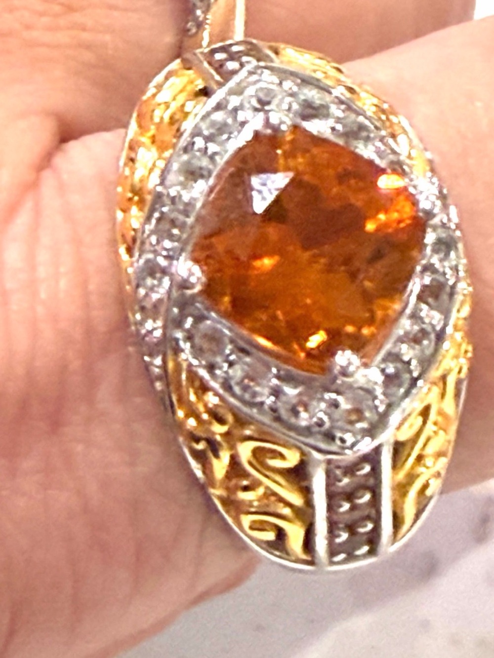 JTV 925 Sterling Silver Two-Tone
Citrine CZ Statement Cocktail Ring
Size 9